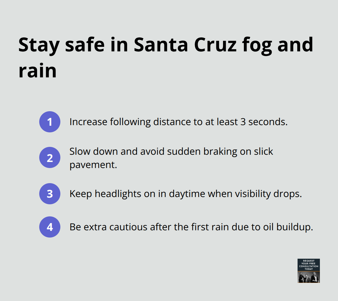 Actionable safety tips for driving in Santa Cruz fog and rain - Accident causation factors