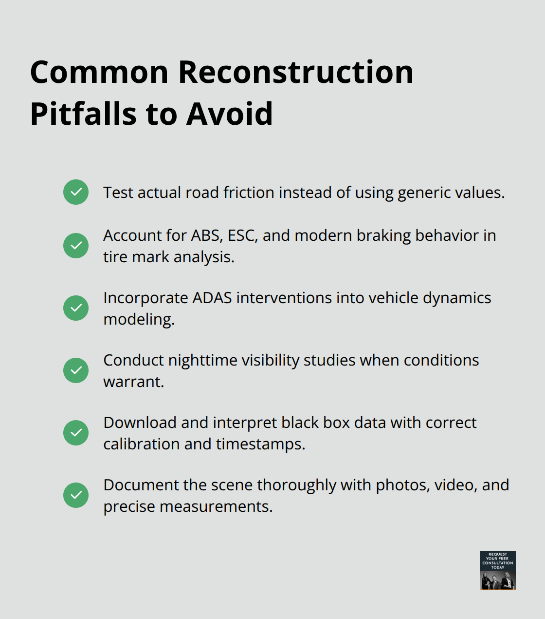 Checklist of frequent mistakes in accident reconstruction and how to prevent them. - Accident reconstruction expert California