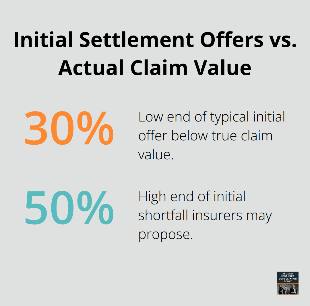 Visual showing how initial insurance offers can be 30% to 50% below true claim value. - Accident resources Santa Cruz