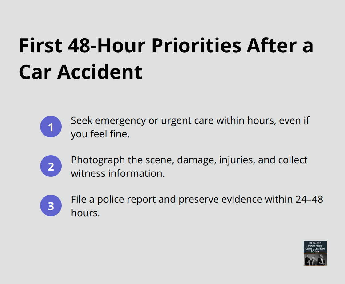 Key steps to take in the first 48 hours after a car crash in the U.S.