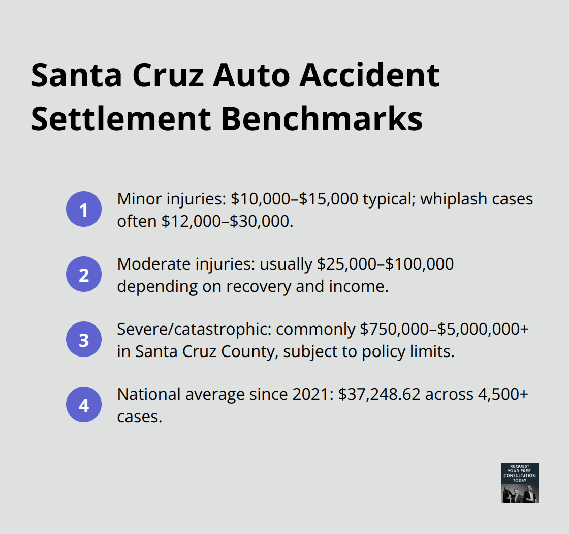 Compact list of typical settlement ranges by injury severity and national average. - auto accident personal injury settlement amounts