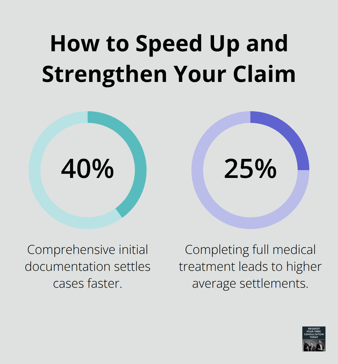 Chart showing the impact of documentation and full treatment on claim speed and value in the U.S. - auto accident settlement time frame