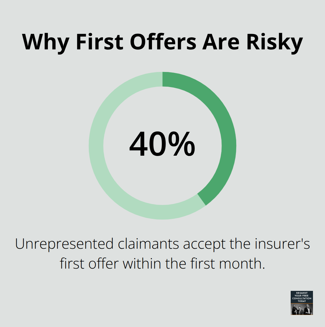 Share of unrepresented claimants who accept the insurer’s first offer