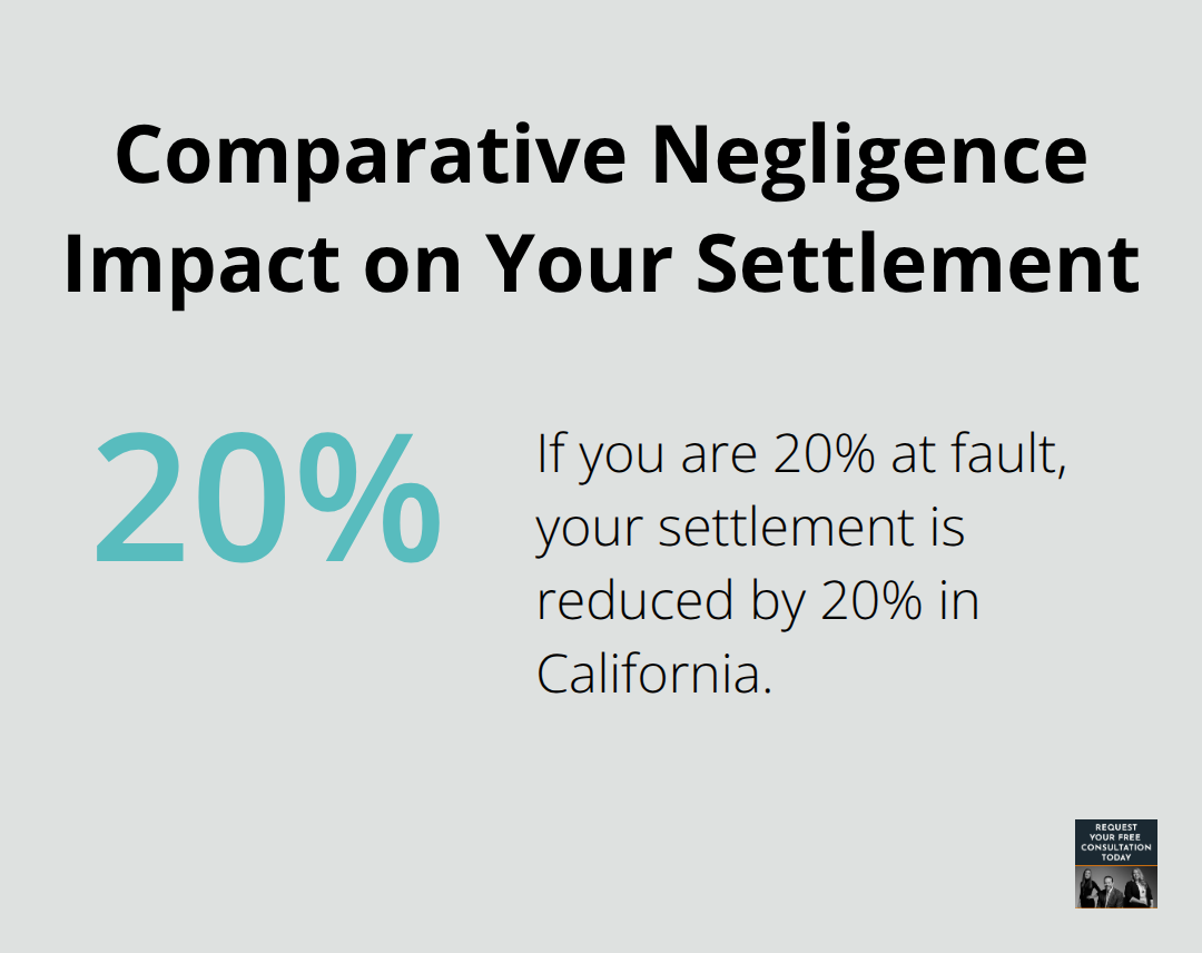 Chart showing that being 20% at fault reduces your settlement by 20% under California comparative negligence. - Average personal injury settlement