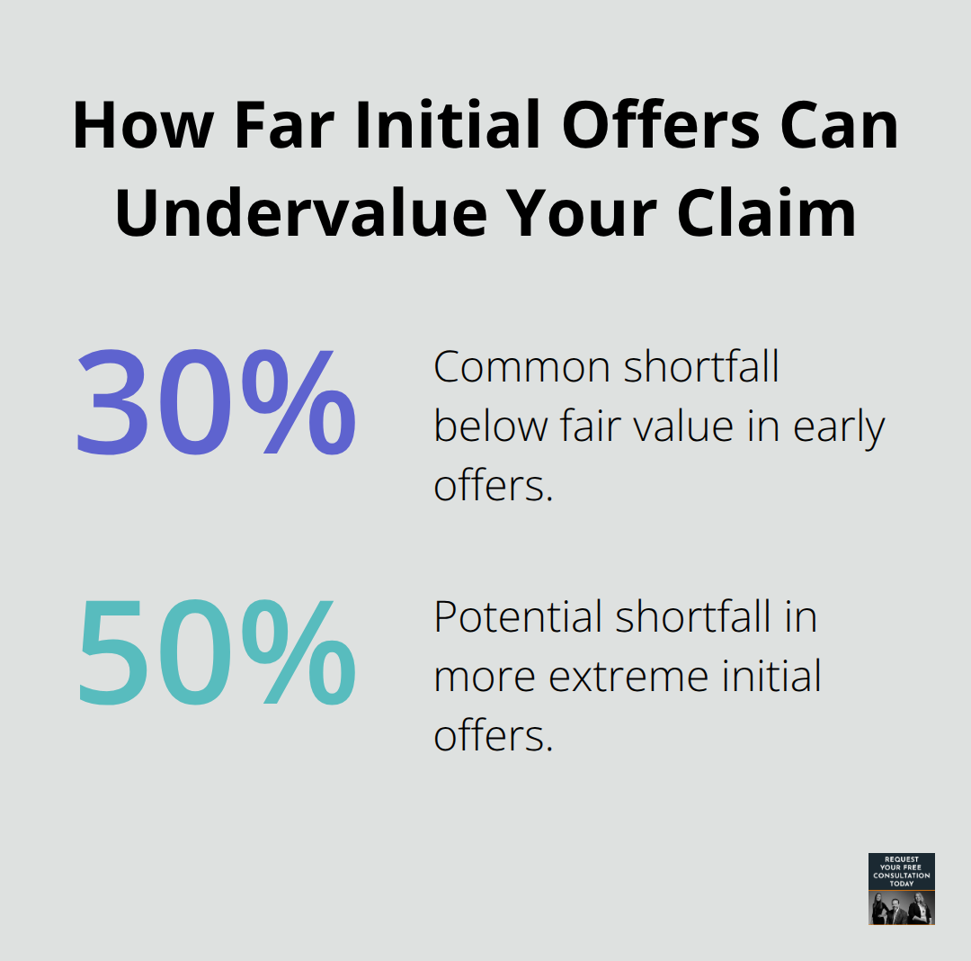 Typical shortfall range of initial insurance settlement offers