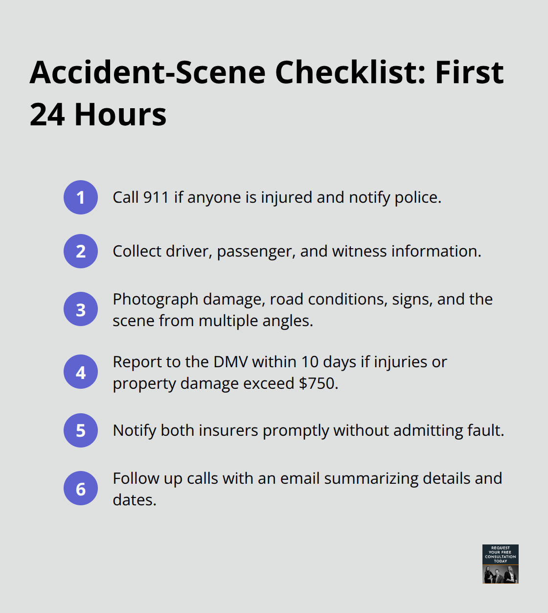 Key steps to take at the accident scene to protect your claim - California auto accident compensation