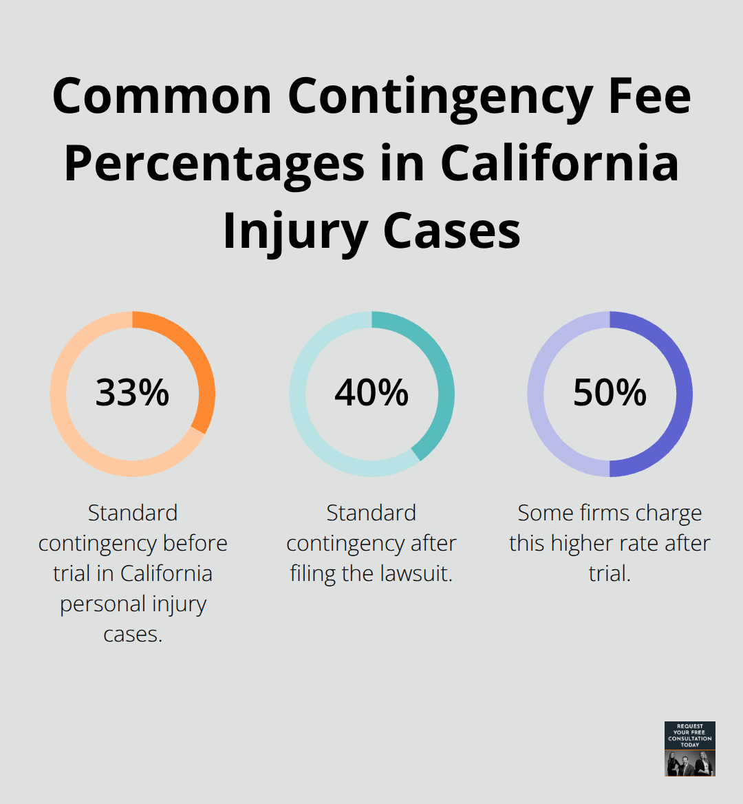Chart showing typical contingency fee percentages for California car accident cases