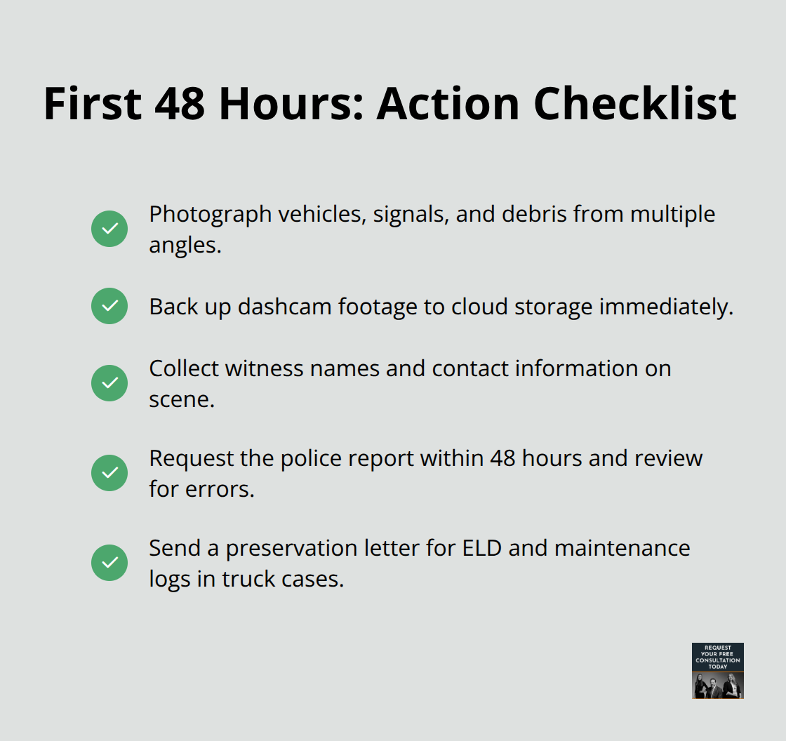 Checklist of immediate steps to protect your claim and reduce inflated fault percentages. - California comparative negligence rules