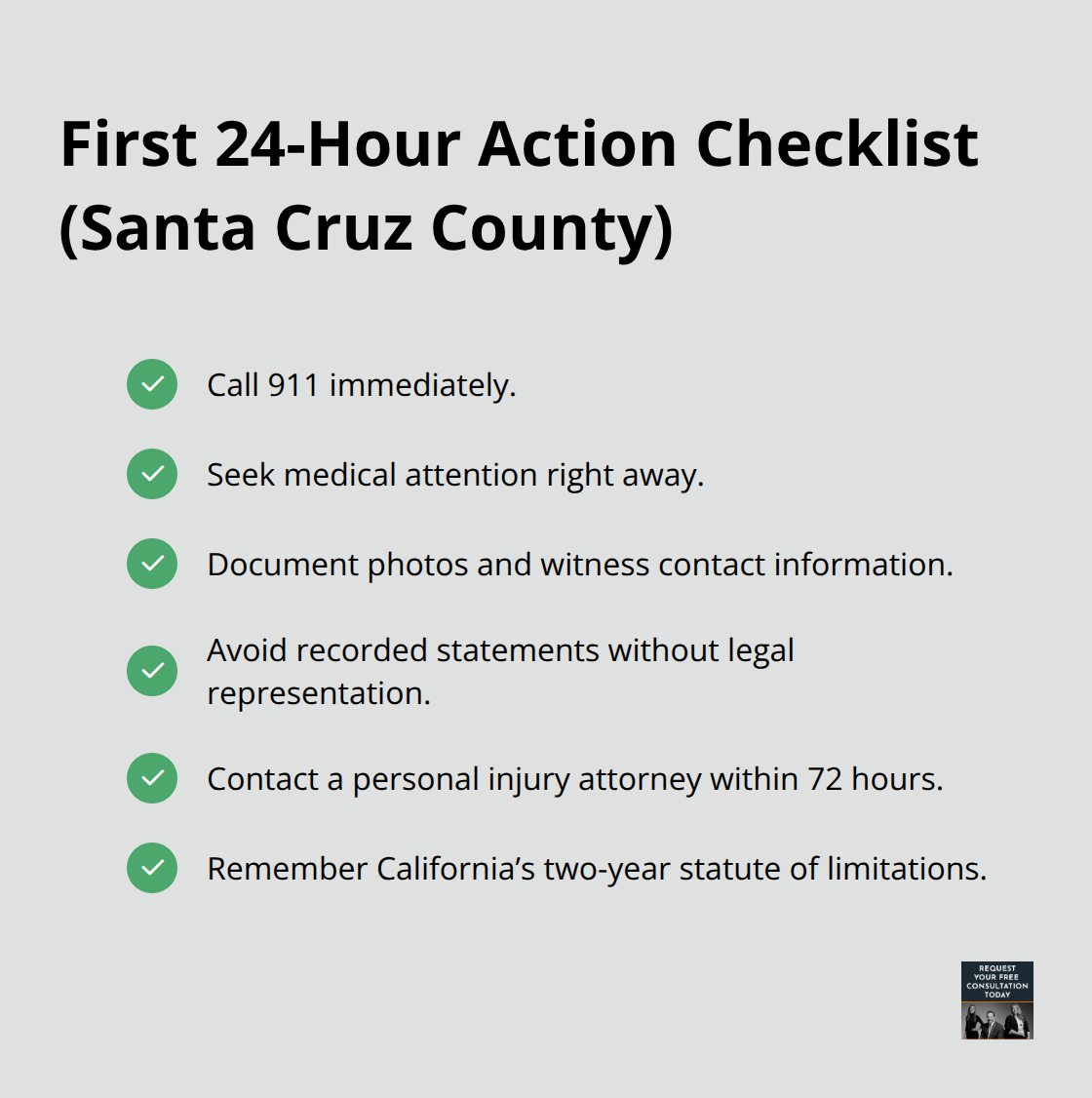 Checklist of immediate steps to protect your car accident claim in Santa Cruz County - car accident cases settlement