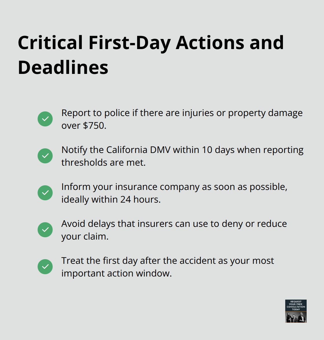 Checklist of immediate post-accident reporting and notification deadlines in California