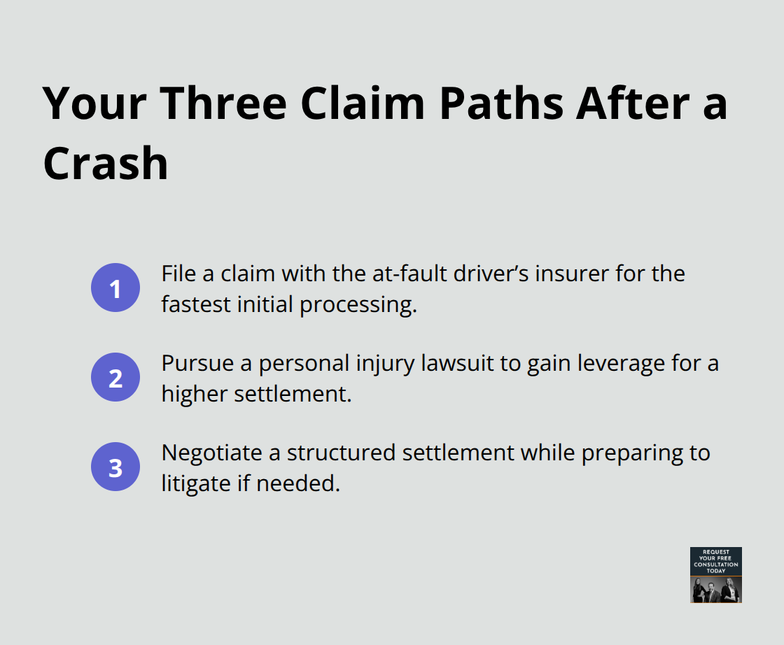 Compact list of the three main post-accident claim options - car accident claim process