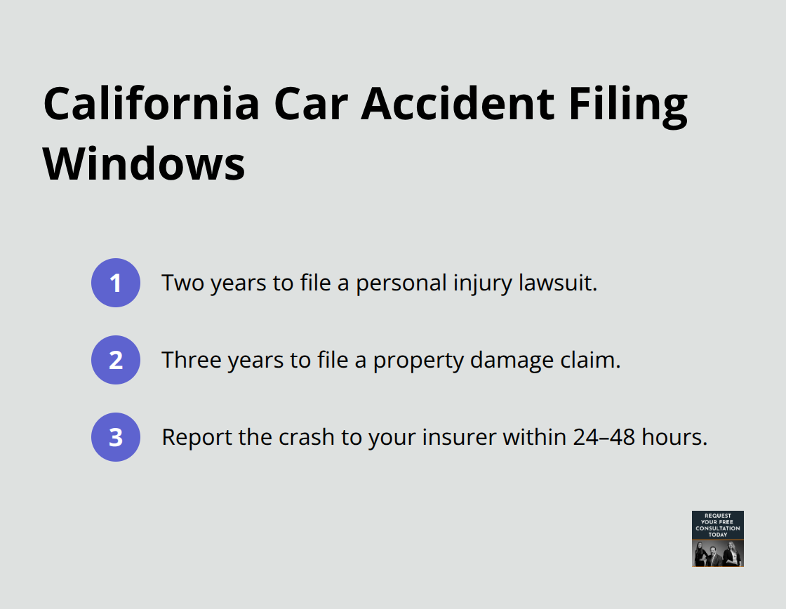 Key filing and reporting time limits in California car accident claims - Car accident claim time