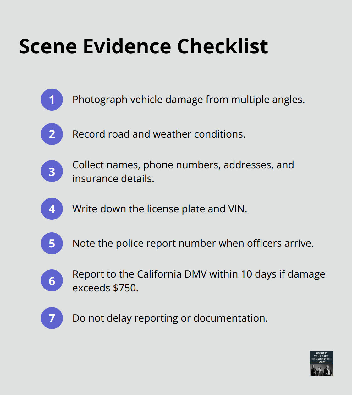 Compact checklist of the most important evidence to capture at a crash scene in Santa Cruz, California. - Car accident injuries Santa Cruz