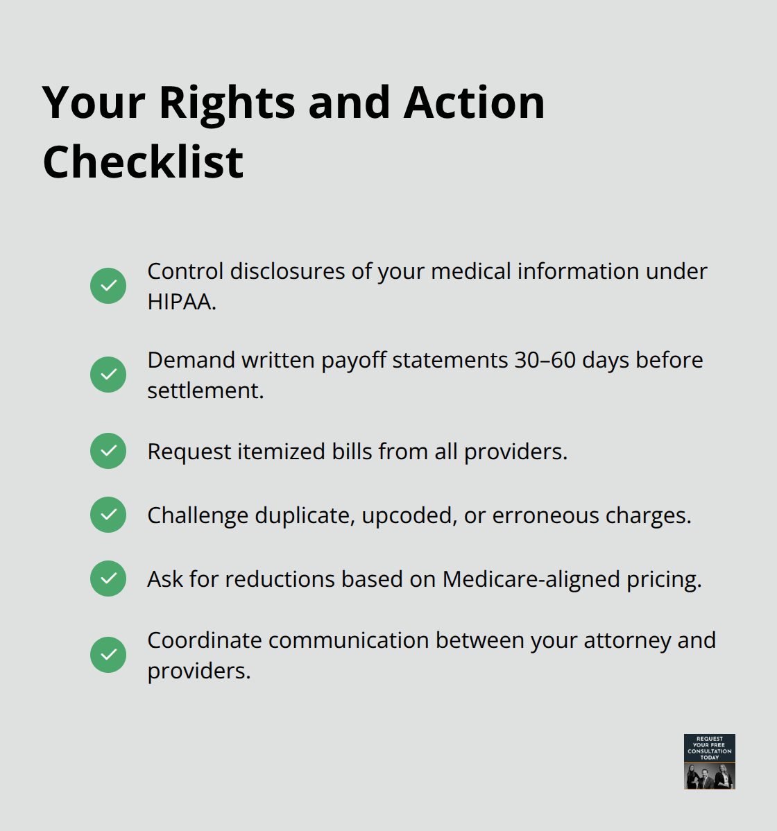 Checklist of key rights and actions for accident victims managing medical liens in the U.S. - Car accident medical bills