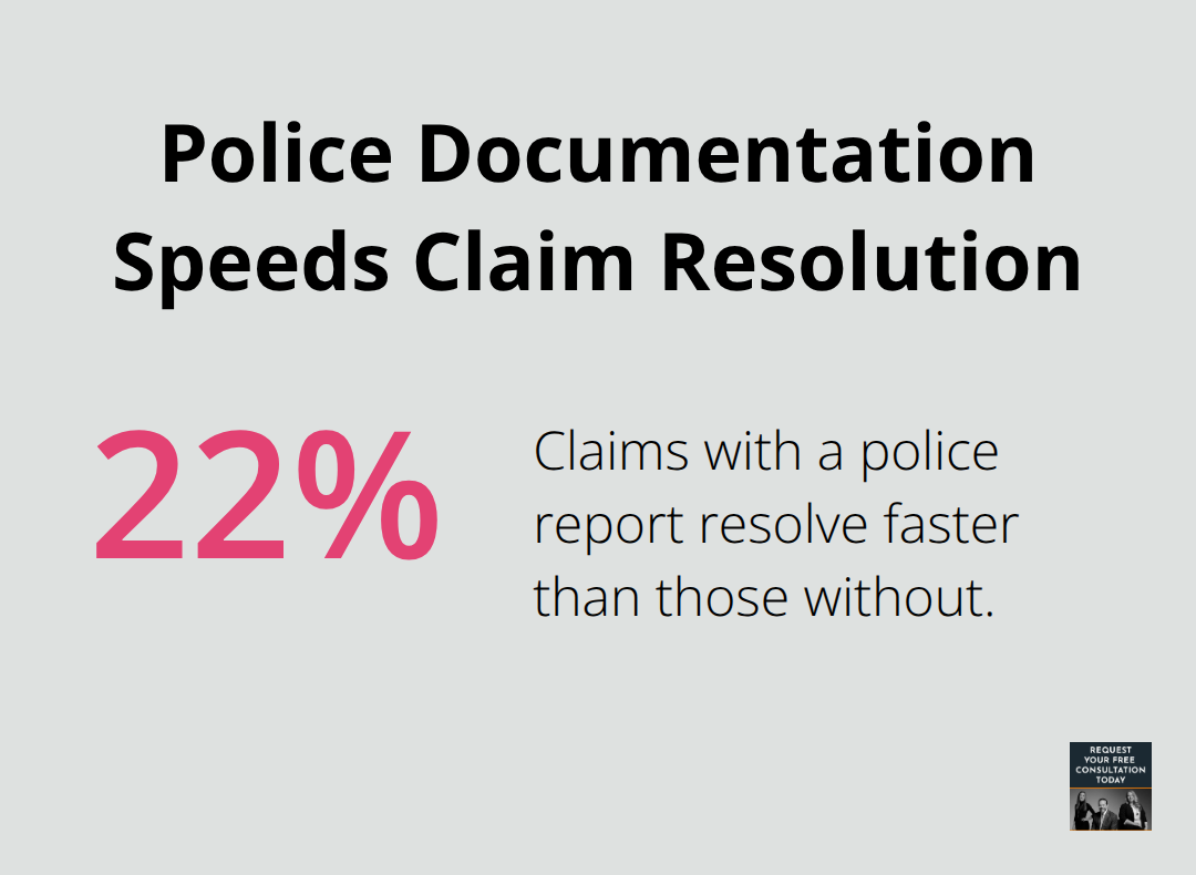 Chart showing that claims with a police report resolve 22% faster than those without. - Car accident police report