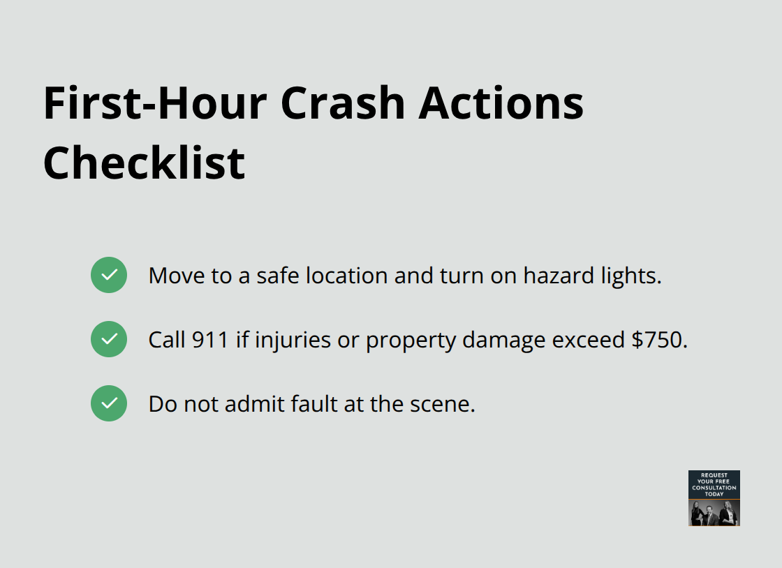 Key first-hour actions after a car crash in Santa Cruz County