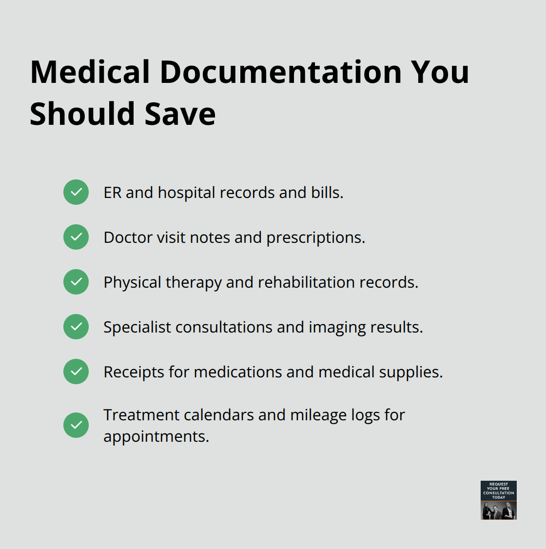Checklist of essential medical records and receipts to keep after a car crash - Car crash claim steps