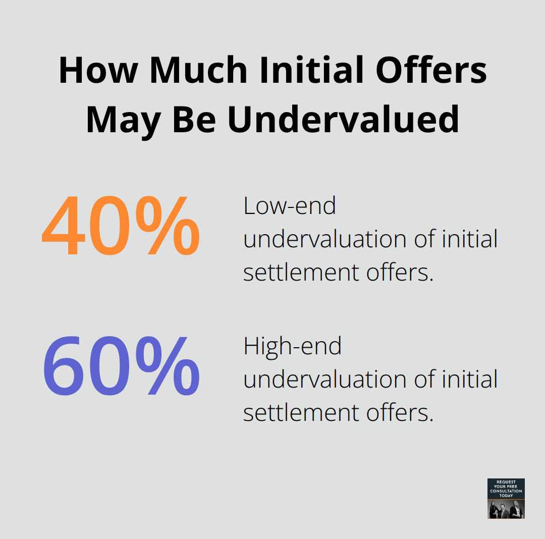 Percentage range showing how much initial settlement offers may be undervalued