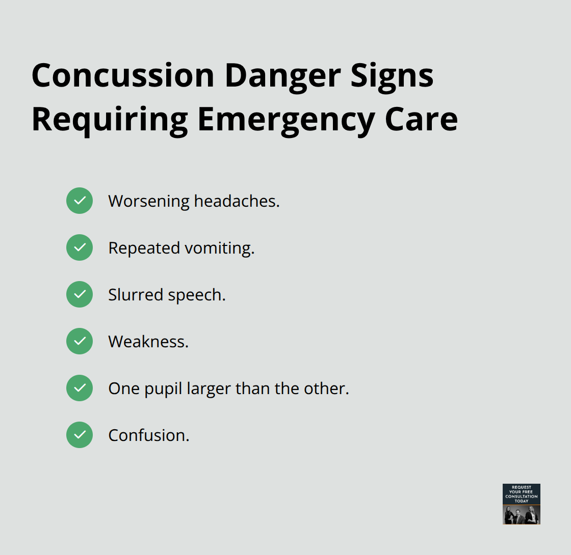 Checklist of urgent concussion danger signs after a car crash - Car crash injuries guide