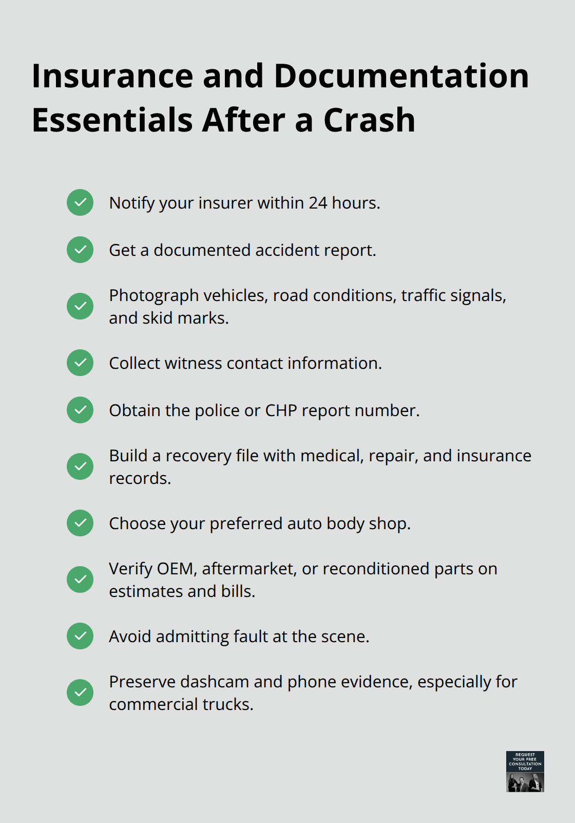 Checklist of immediate insurance and documentation steps after a car crash in Santa Cruz County