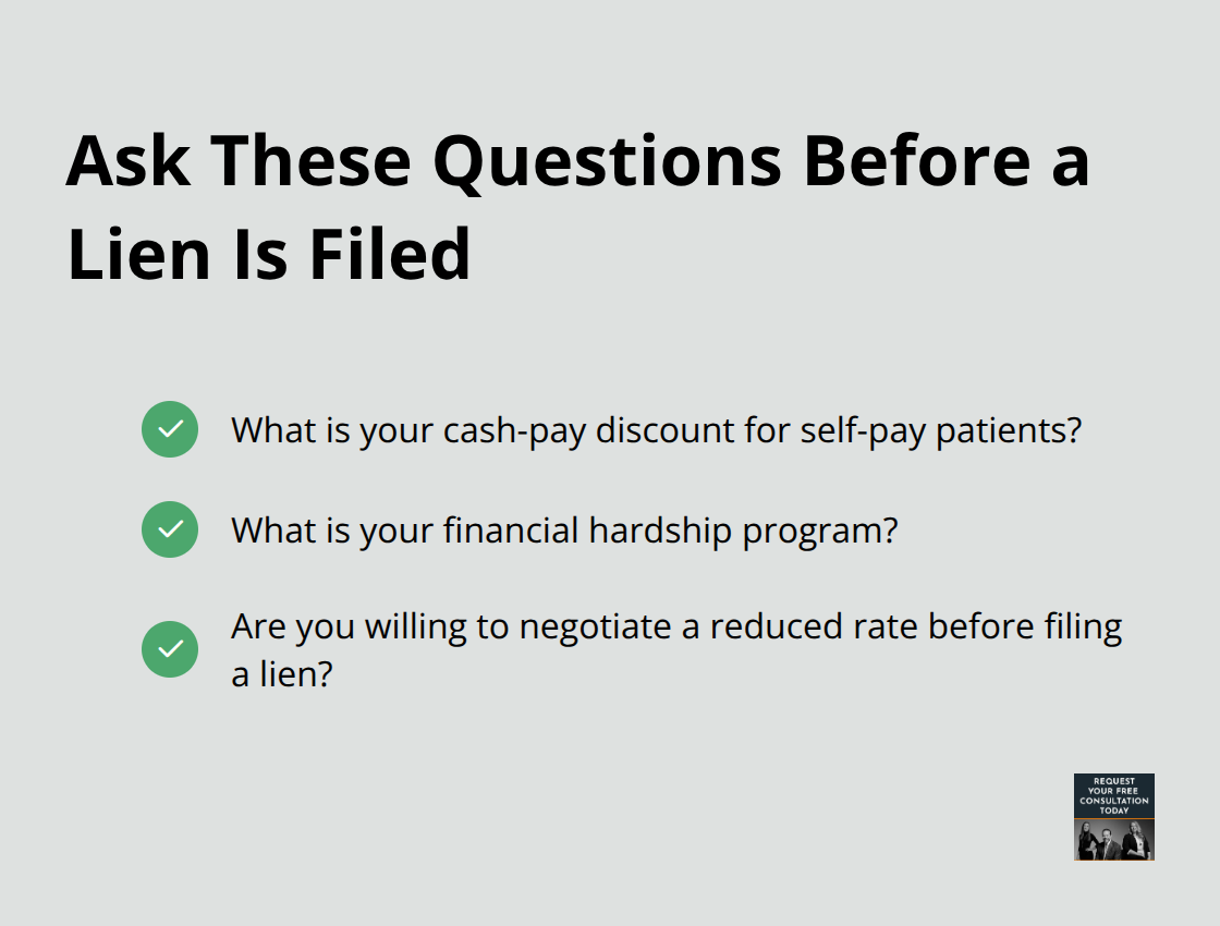 Checklist of three negotiation questions to ask healthcare billing departments. - Car crash medical bills