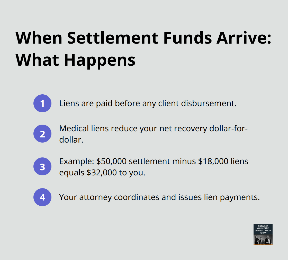 Key steps affecting your net recovery when settlement funds are disbursed - Car crash medical liens