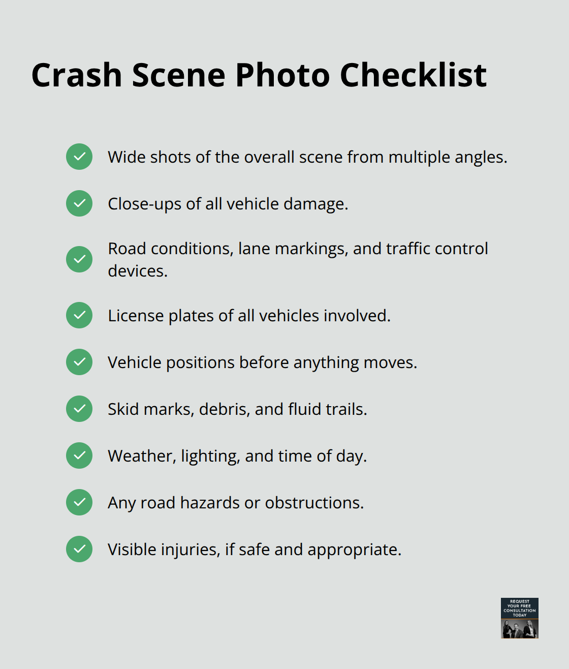 Checklist of essential photos to take after a car crash - car crash personal injury