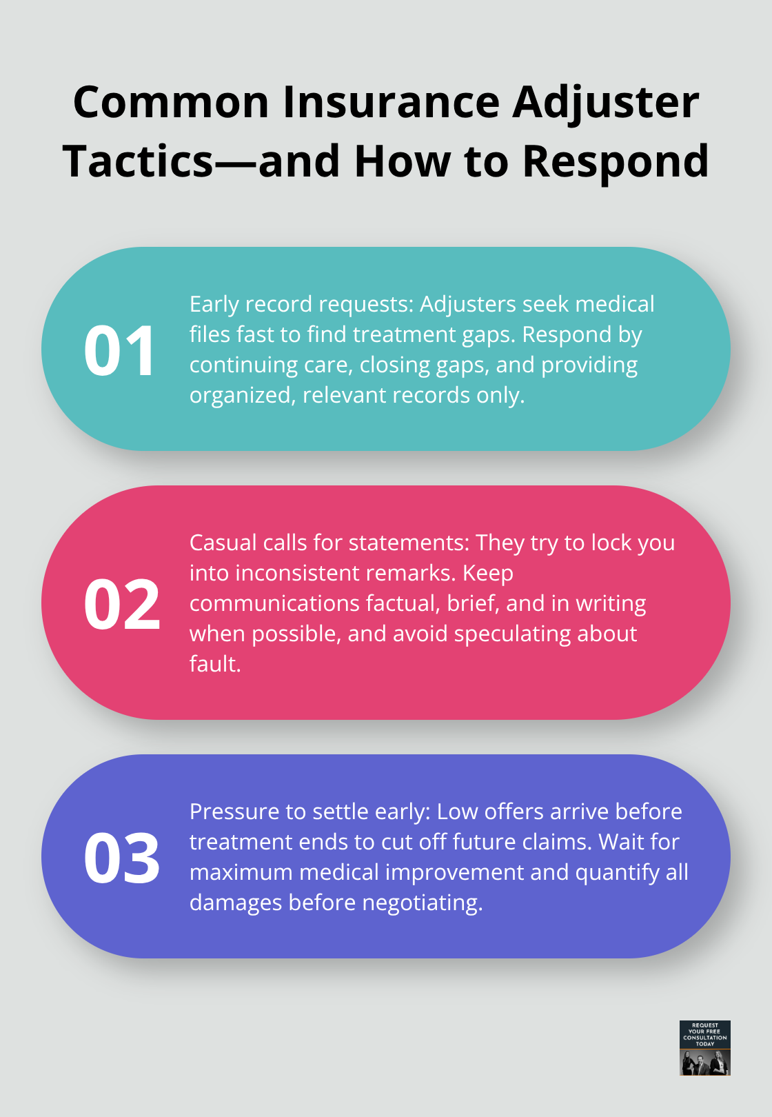 Three common insurance adjuster tactics with responses