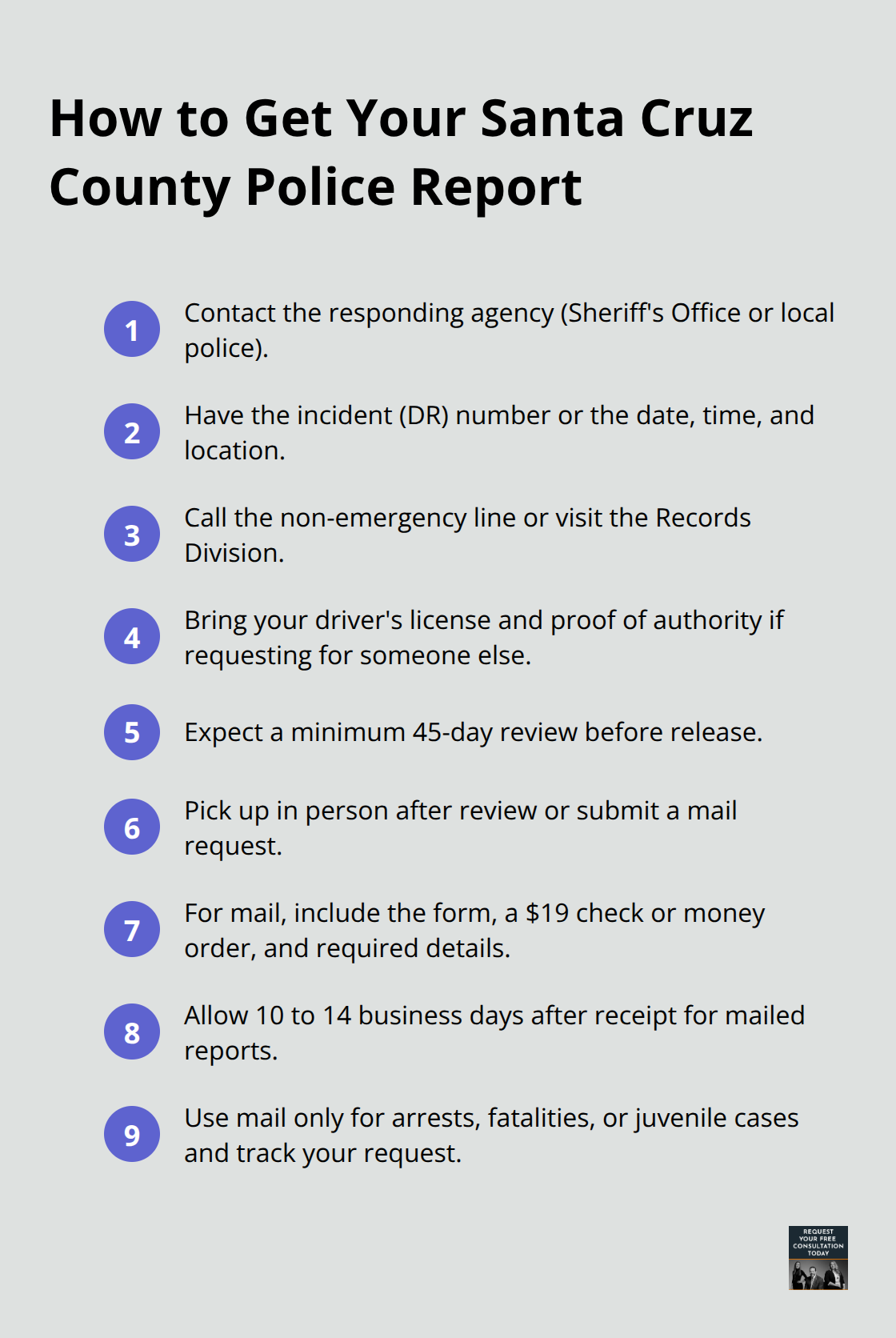 Step-by-step actions to request and receive your crash report in Santa Cruz County - Car crash police report