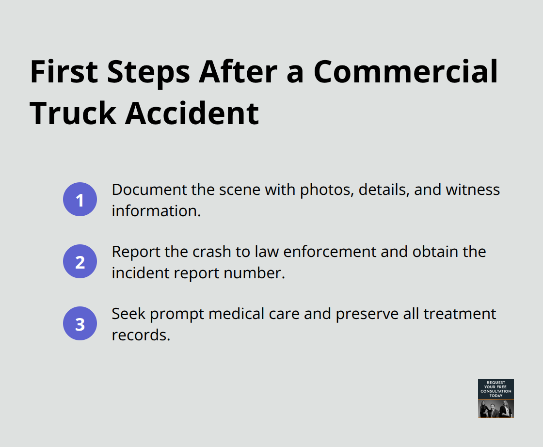 Three immediate actions to strengthen your truck accident claim - Commercial truck Santa Cruz