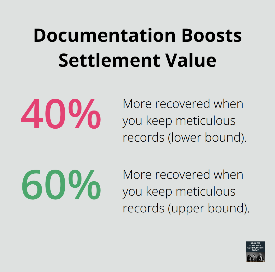 Percentage chart showing how meticulous documentation can increase settlement recovery