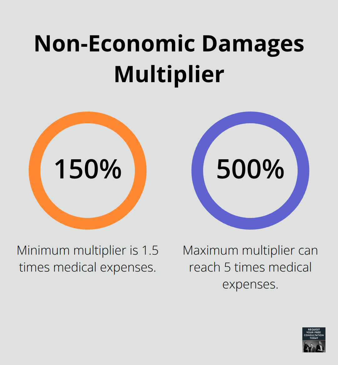Chart showing the range of non-economic damages multipliers in California, from 1.5 to 5 times medical expenses. - compensation car accident injuries