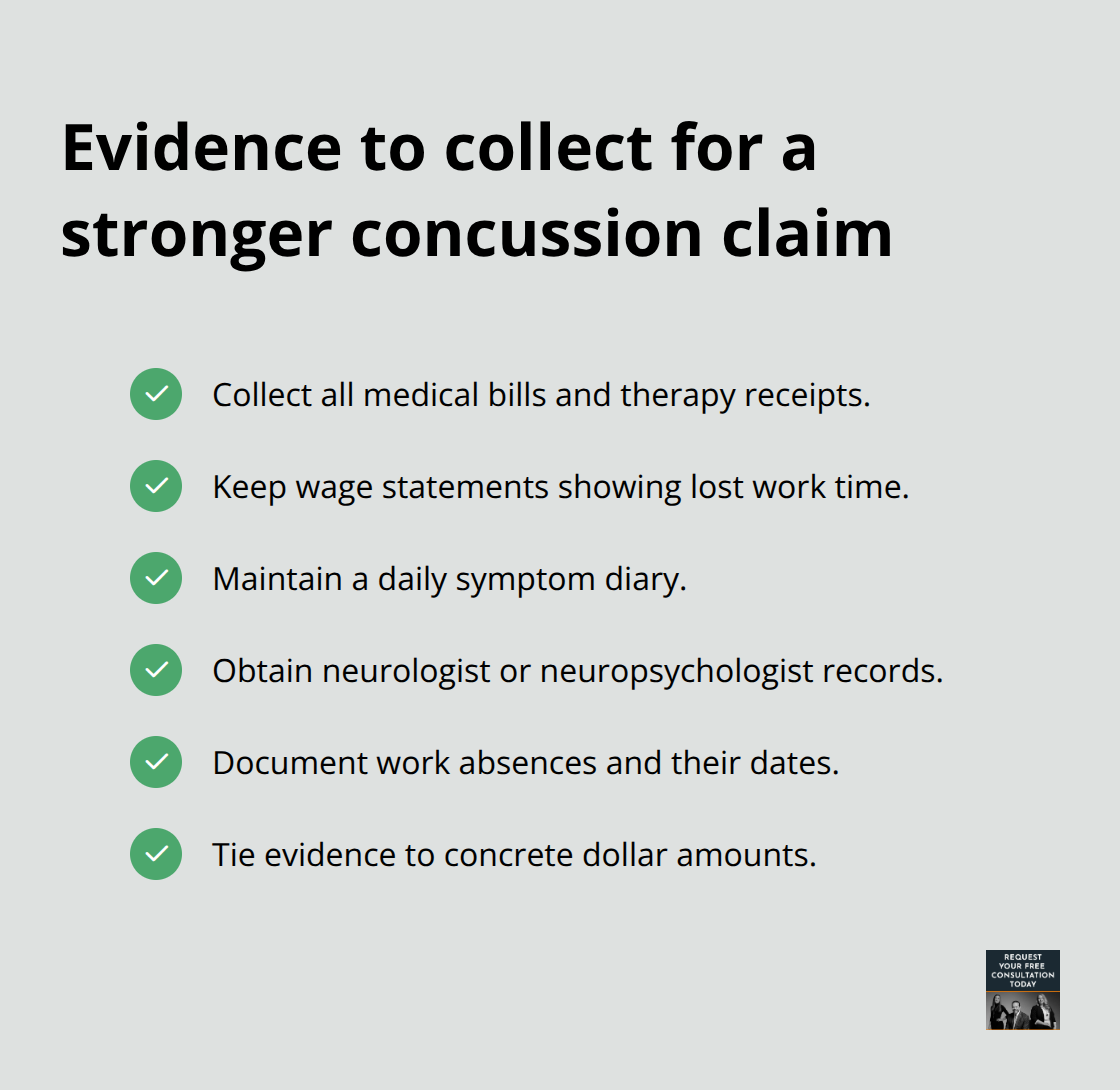 Checklist of documentation to support a Santa Cruz concussion claim - Concussion claims Santa Cruz