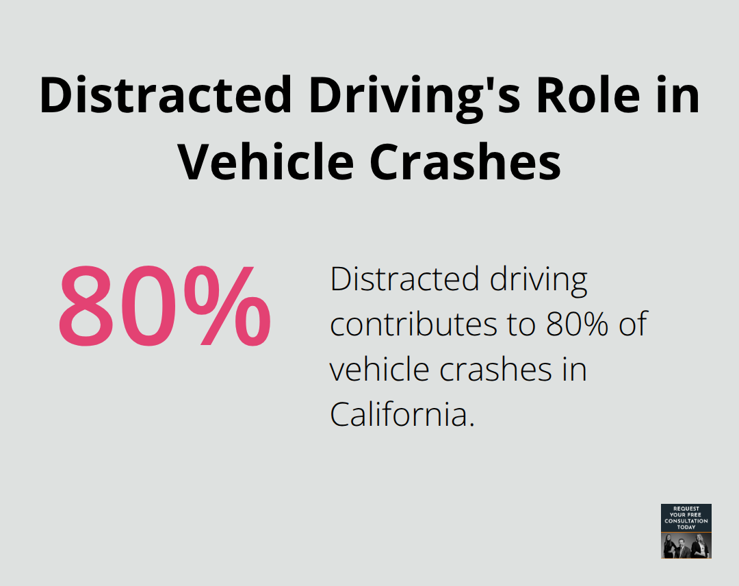 Chart illustrating that distracted driving contributes to 80% of vehicle crashes in California - distracted driving accident lawyer Santa Cruz