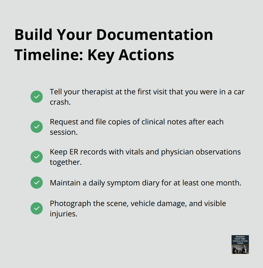 Checklist of essential steps to document psychological injury after a car crash. - Emotional support Santa Cruz