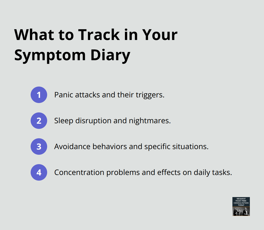 Compact checklist of key symptoms to record after a car crash.