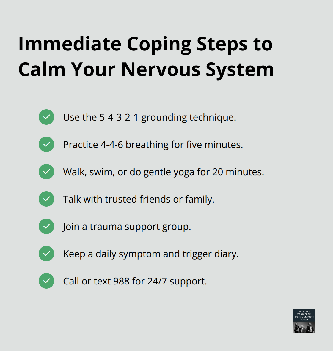 Checklist of quick actions to manage post-crash anxiety and panic