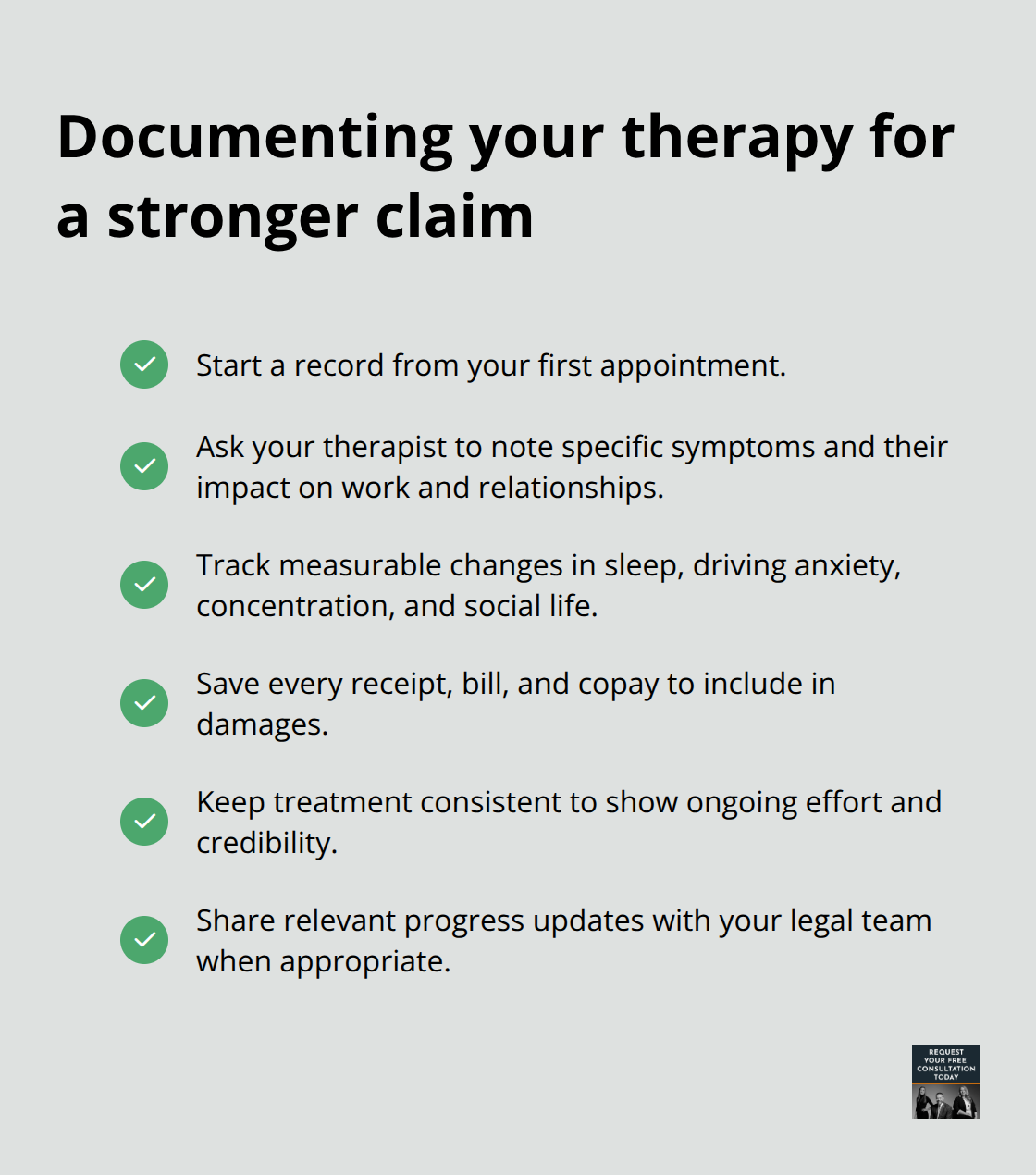 Checklist to turn therapy records into persuasive legal evidence in the U.S. - Emotional trauma recovery