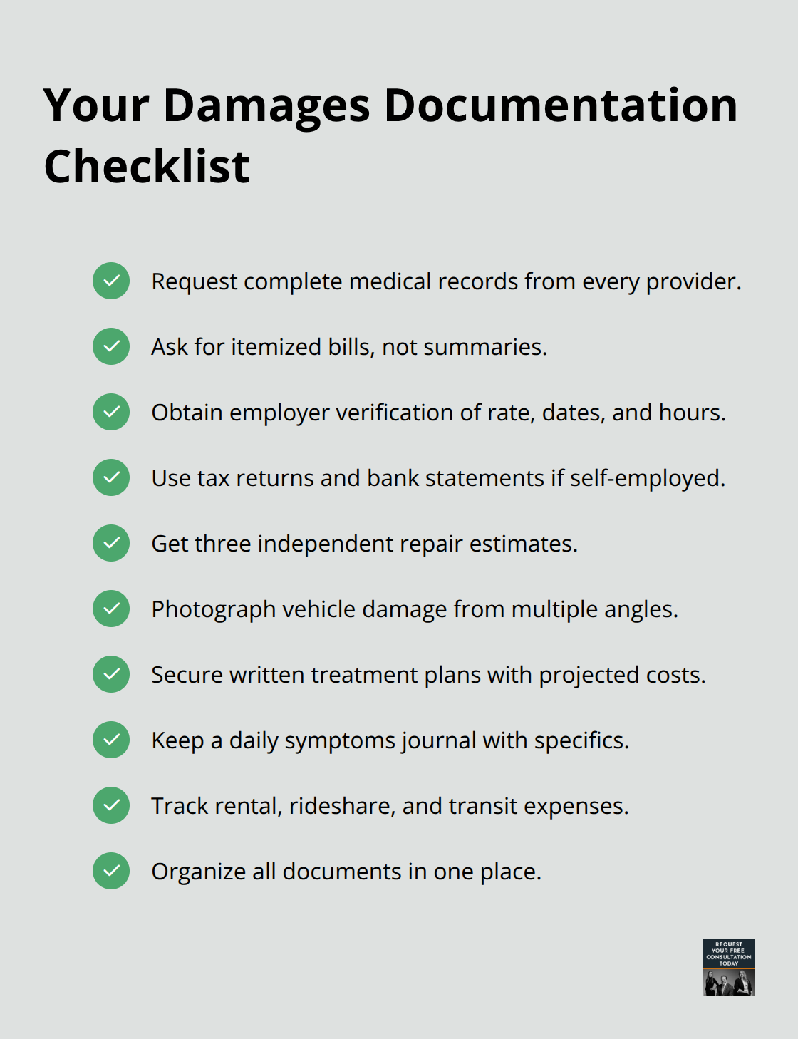 Checklist of key documents to substantiate an auto accident claim in the U.S.
