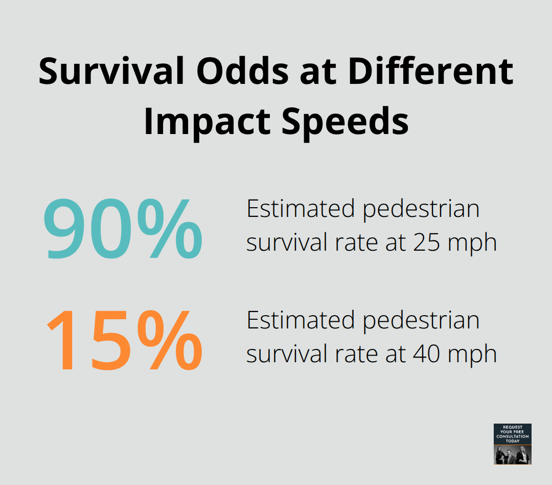 Pedestrian survival rates at 25 mph versus 40 mph impacts