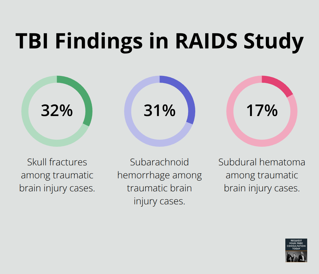 Percentages of TBI-related diagnoses reported in the RAIDS crash database - head injury after crash