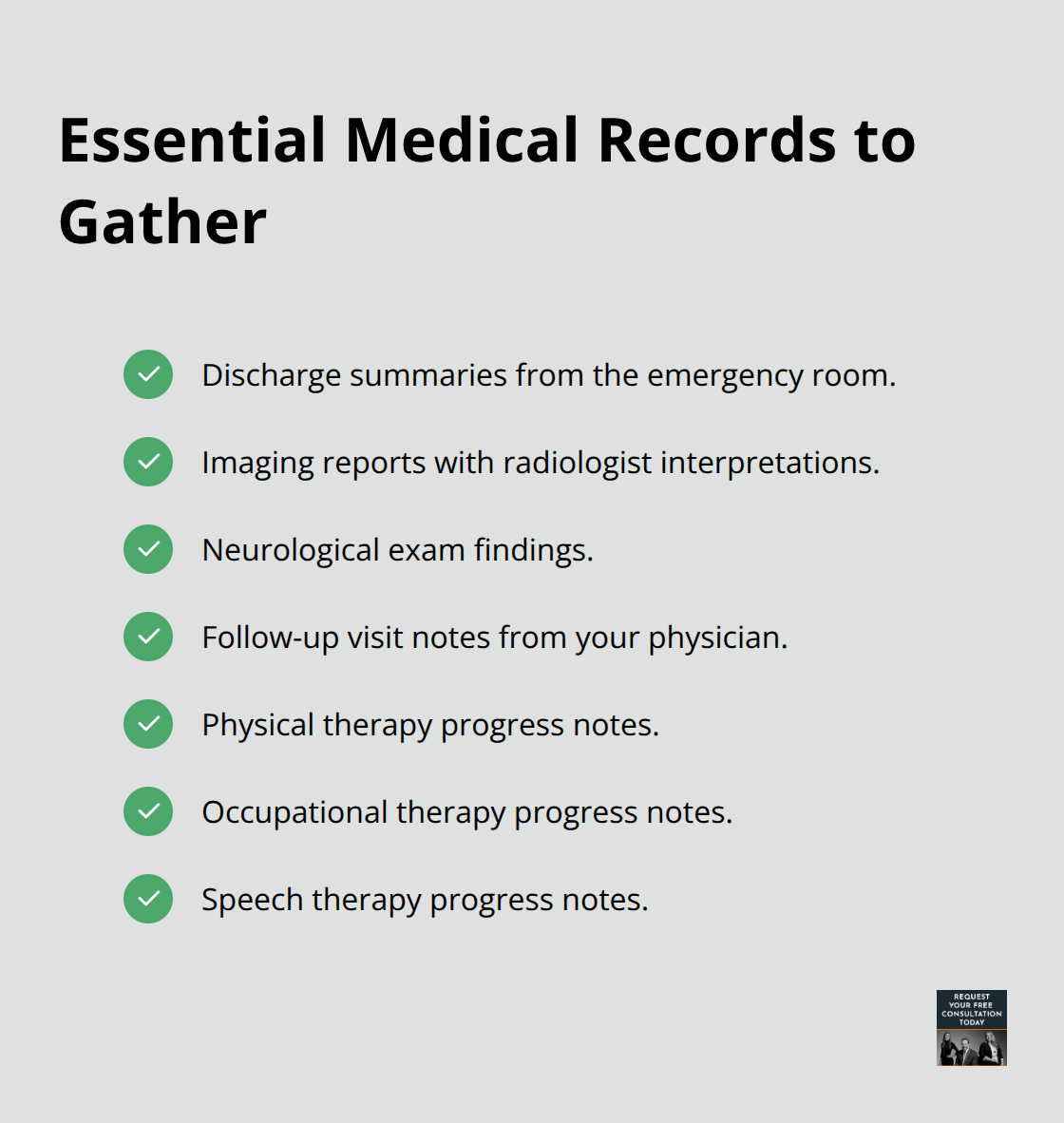 Checklist of medical documents that strengthen a crash-related head injury claim