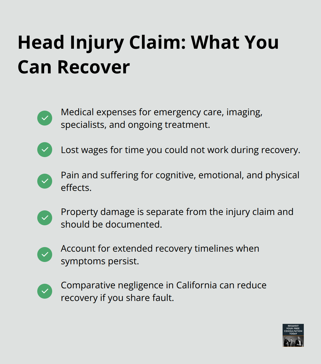 Checklist of common compensation categories and key considerations in head injury claims - Head injury car accident
