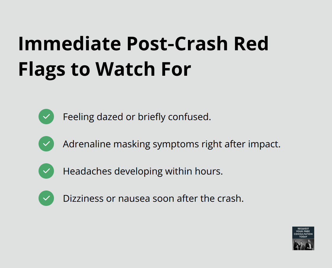 Checklist of immediate head injury warning signs after a car accident - head injury car case