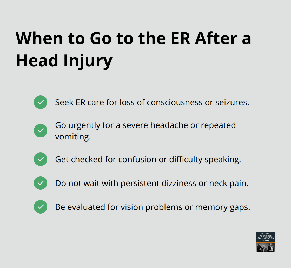 Checklist of urgent head injury warning signs that require emergency evaluation. - Head injury car crash
