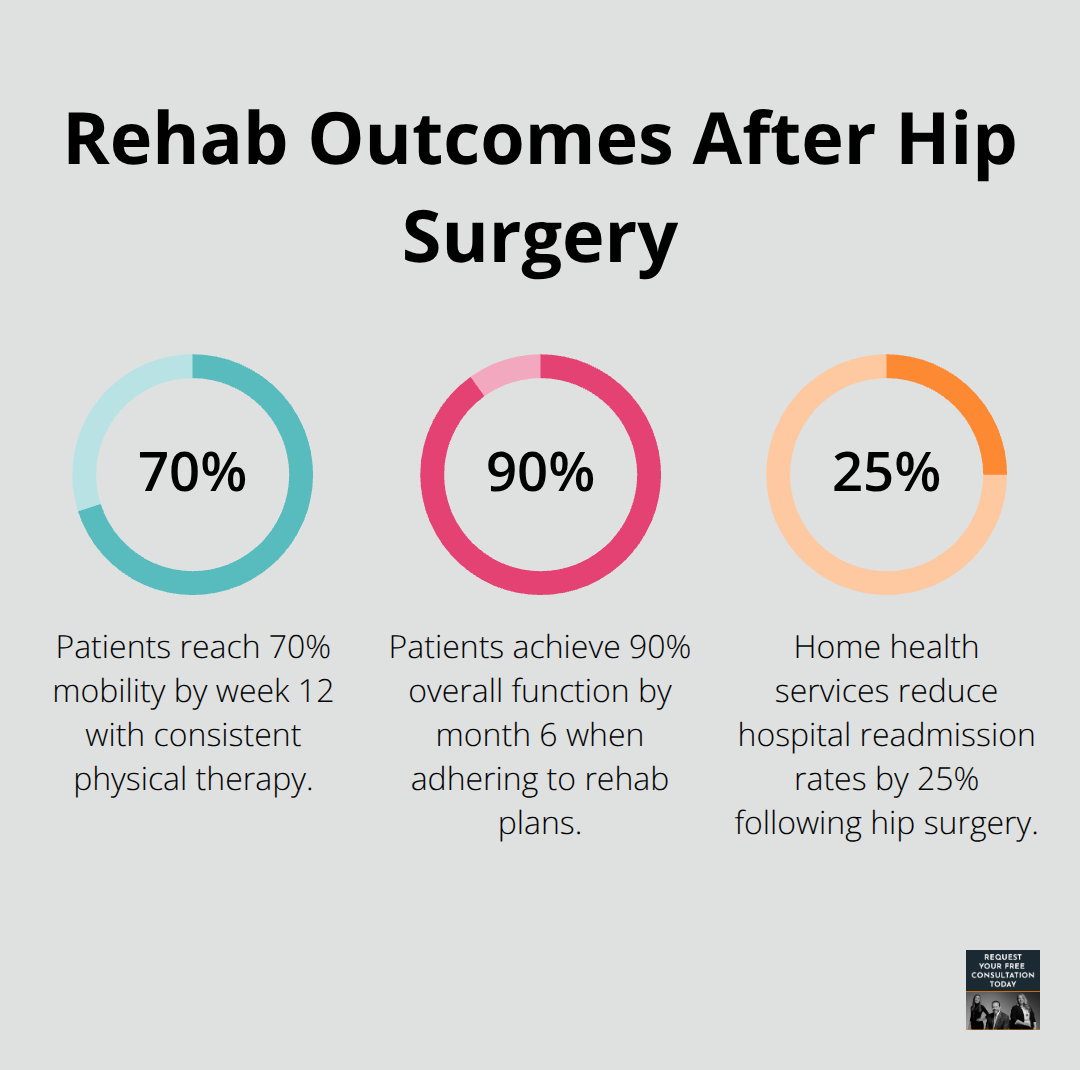 Chart showing 70% mobility by week 12, 90% function by month 6, and 25% reduction in hospital readmissions with home health services