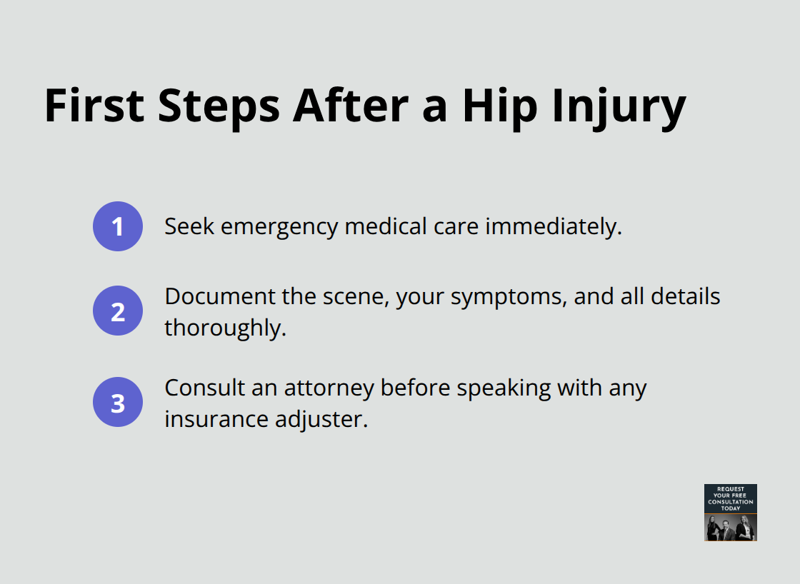 Three immediate actions to take after a car accident hip injury