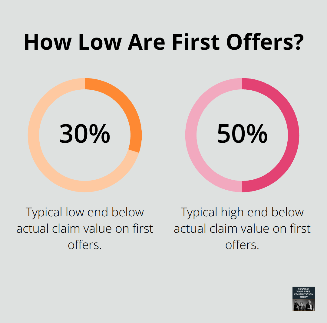 Chart showing how far first settlement offers can fall below actual claim value.