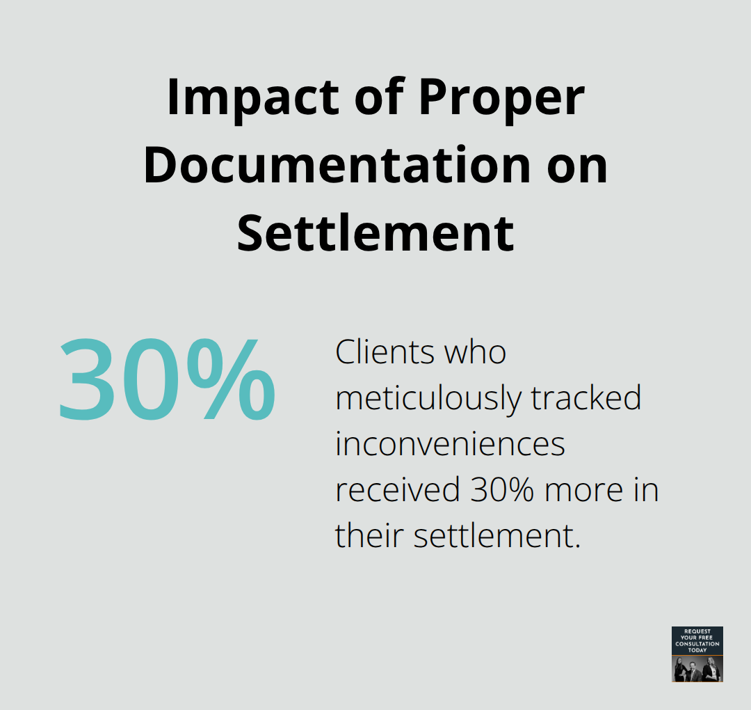 Chart showing 30% increase in settlement amount for clients who meticulously tracked inconveniences - inconvenience compensation car accident