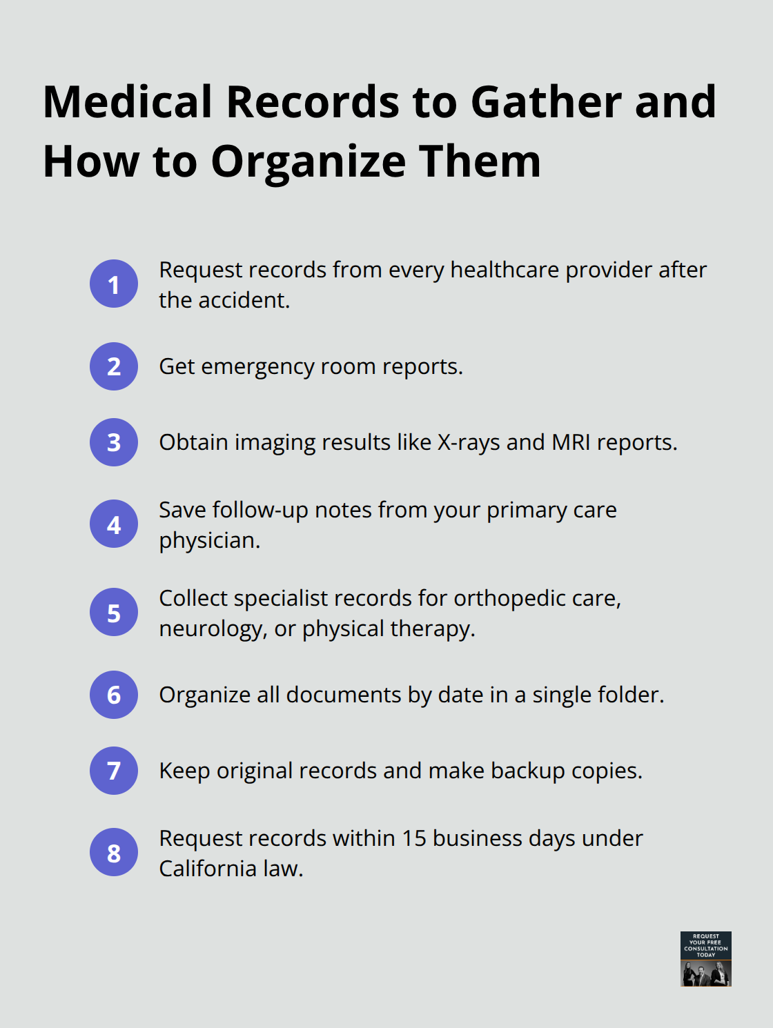 Checklist of key medical records to request and organize after a crash - injury documentation after crash